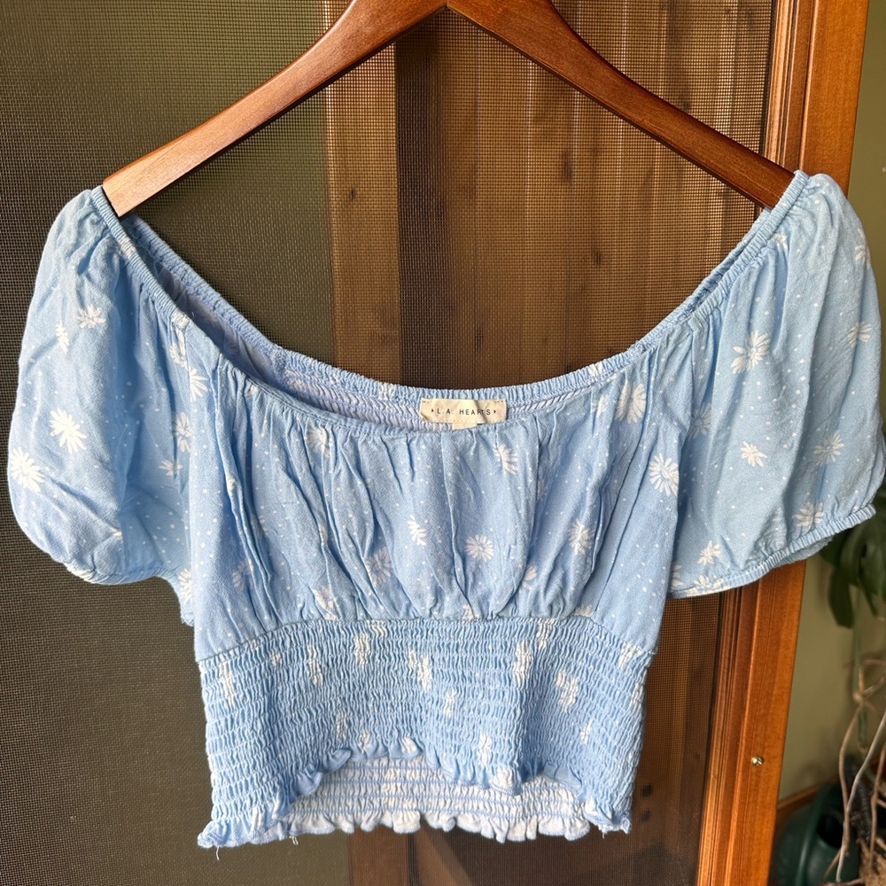 La Hearts Light Blue Floral Blouse